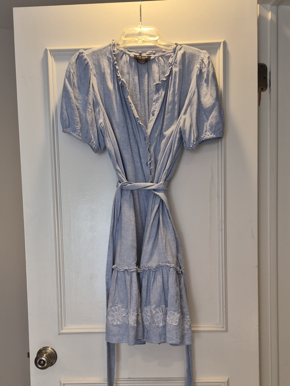 kate spade Light Blue Embroidered Tie-Waist Mini Dress
